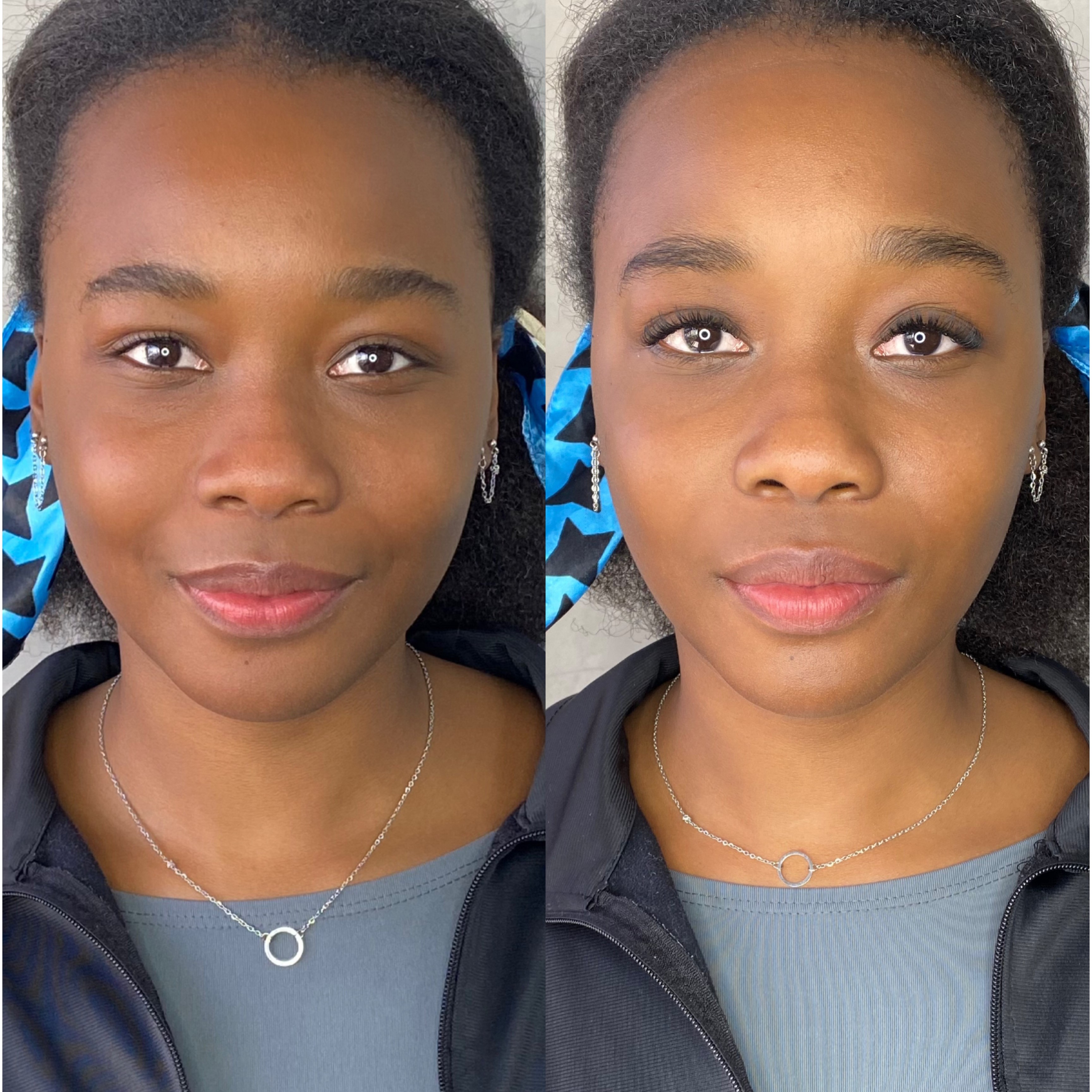 Extensão de cílios antes e depois — resultado natural