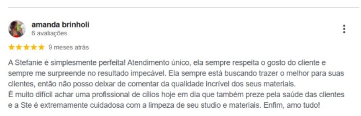 Avaliação Google — Studio Crystal Lashes