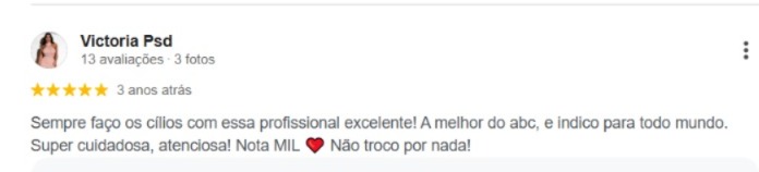 Avaliação Google — Studio Crystal Lashes