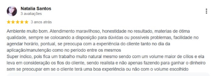 Avaliação Google — Studio Crystal Lashes