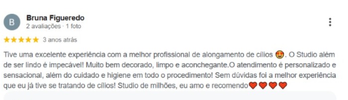 Avaliação Google — Studio Crystal Lashes