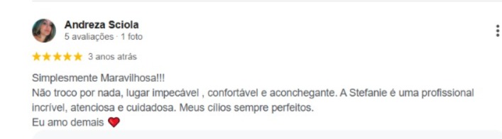 Avaliação Google — Studio Crystal Lashes
