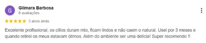 Avaliação Google — Studio Crystal Lashes